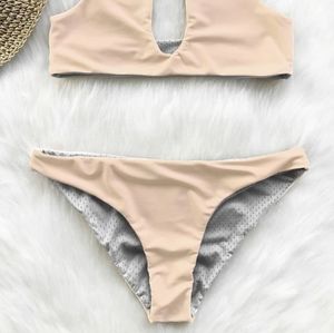 NWT 2pc Reversible Bikini Set Medium Apricot Gray